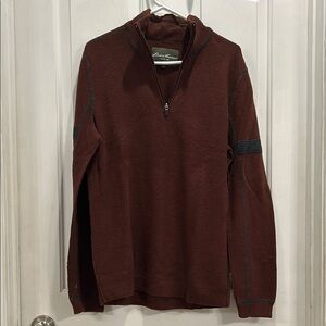 Eddie Bauer Men's Burgundy 1/4 Zip Sweater, Size Large